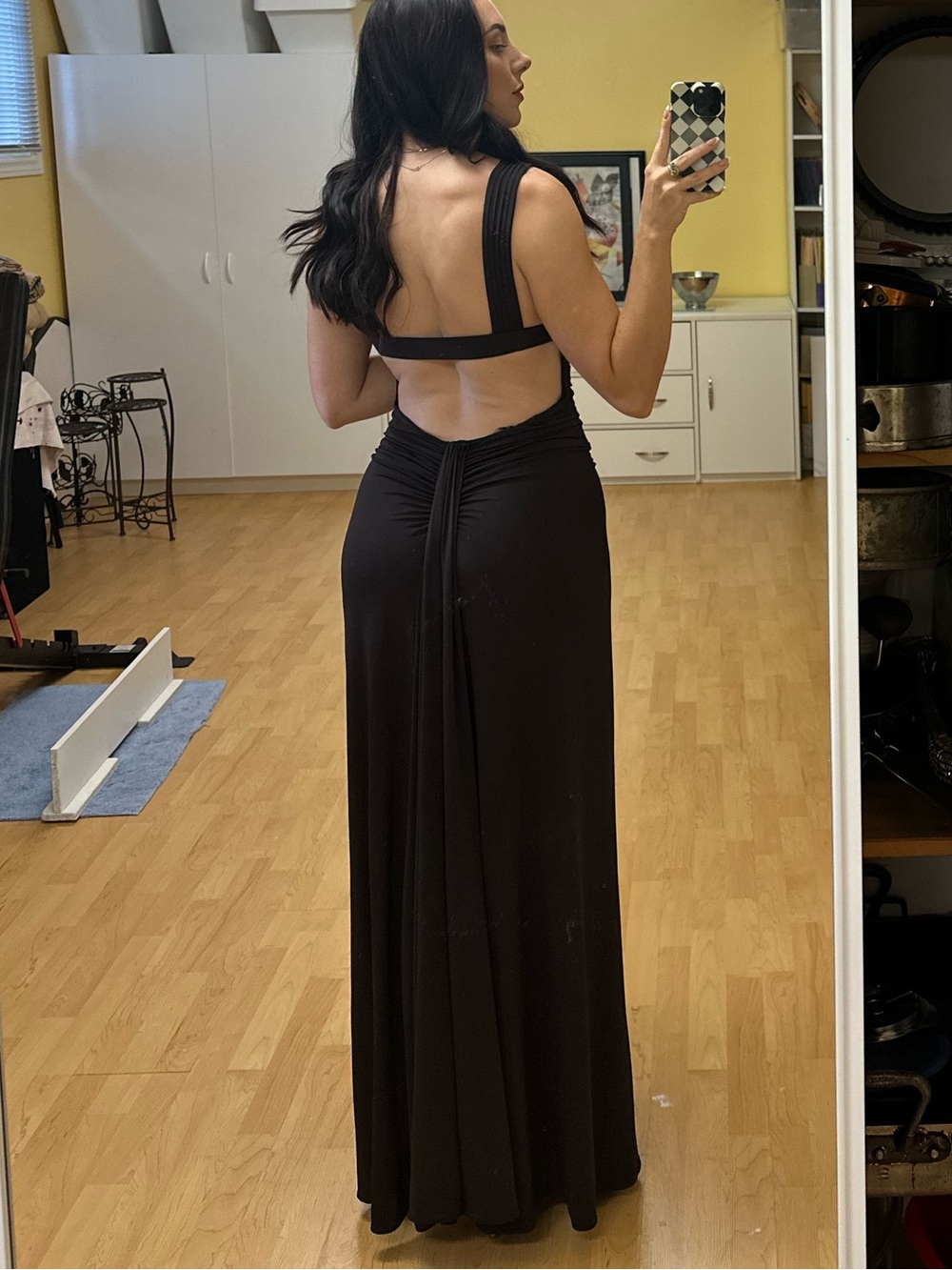 Roberto Cavalli Brown Plunging V-Neck Maxi Dress Gown, Open Back